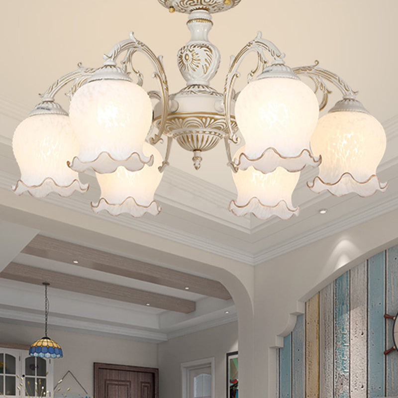Bud Shade Frosted Glass Flush Mount Chandelier Classic Living Room Semi Flush Light Fixture Clearhalo 'Ceiling Lights' 'Close To Ceiling Lights' 'Close to ceiling' 'Semi-flushmount' Lighting' 2216909