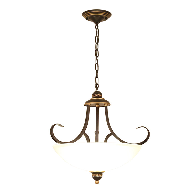 Black Bowl Ceiling Lighting Traditional Frosted Glass 3 Bulbs Dining Room Chandelier Light Fixture Clearhalo 'Ceiling Lights' 'Chandeliers' Lighting' options 2216958