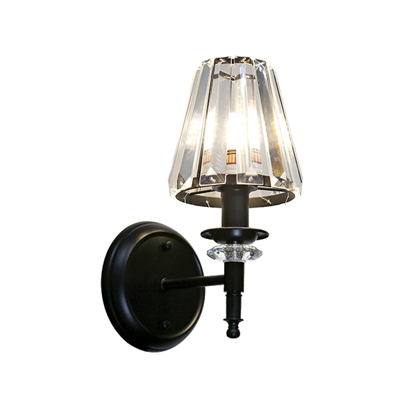 Clear Crystal Cone Wall Mount Light Contemporary Style 1 Bulb Black Finish Wall Lamp for Bedroom Clearhalo 'Modern wall lights' 'Modern' 'Wall Lamps & Sconces' 'Wall Lights' Lighting' 222074