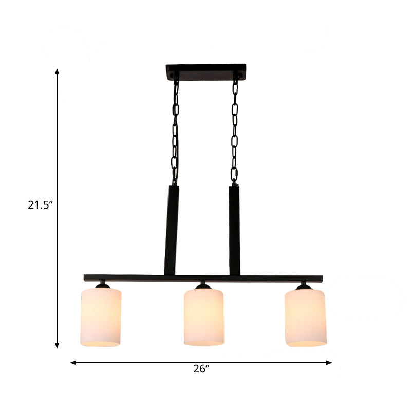 Frosted Glass Black Island Pendant Barrel 3 Lights Traditional Hanging Light Kit for Dining Room Clearhalo 'Ceiling Lights' 'Glass shade' 'Glass' 'Island Lights' Lighting' 222227