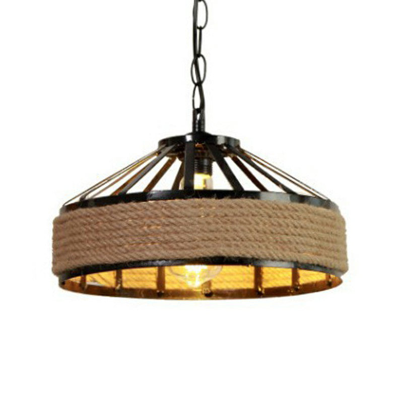 Retro Style Yurt Suspension Lighting 1 Head Hemp Rope Pendant Ceiling Light in Brown Clearhalo 'Ceiling Lights' 'Lighting' 'Pendant Lights' 2227888_94c65995-d01a-4e7e-a11e-5fcfa6f40891