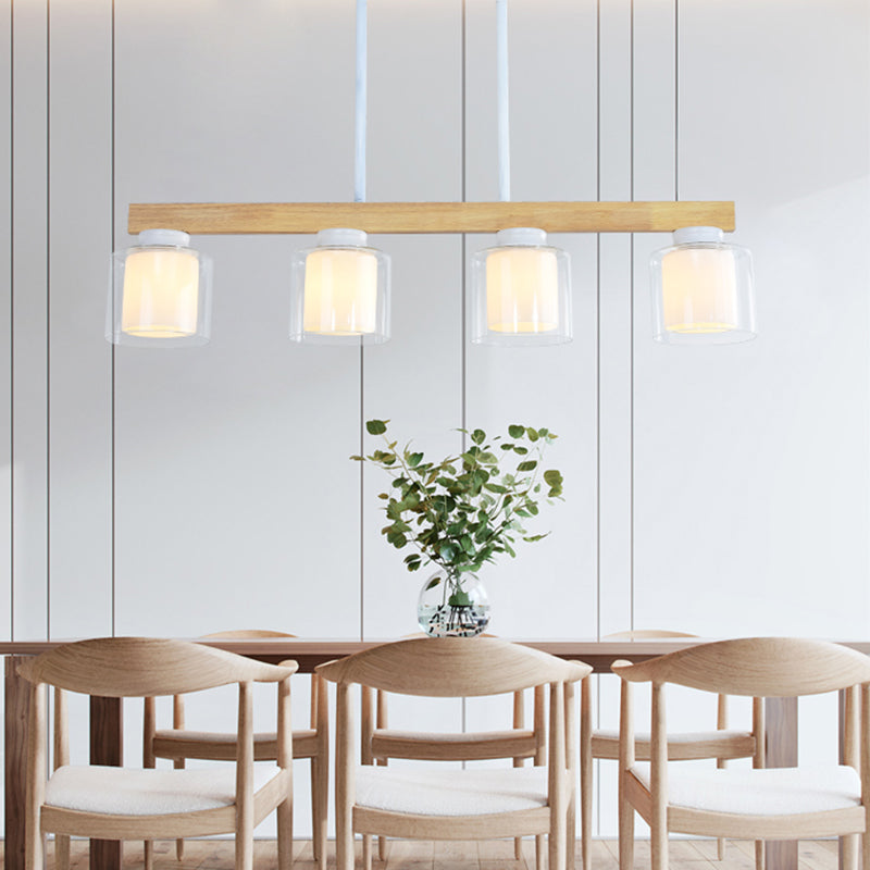 White Glass Cylinder LED Island Light Fixture Japanese Ceiling Pendant Light for Dining Room Clearhalo 'Ceiling Lights' 'Island Lights' Lighting' 2228560