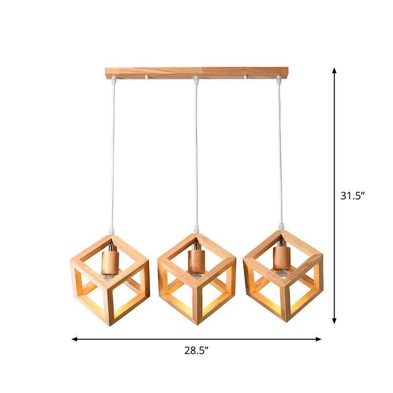 Geometric Dining Room Multi Ceiling Light Wood 3 Bulbs Minimalist Hanging Pendant Light Clearhalo 'Ceiling Lights' 'Modern Pendants' 'Modern' 'Pendant Lights' 'Pendants' Lighting' 2228639