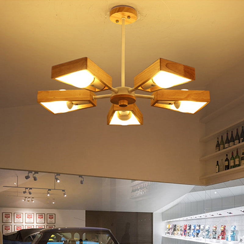 Trapezoid Frame Living Room Suspension Light Wood Minimalist Chandelier Lighting Fixture Clearhalo 'Carpenter Chandeliers' 'Ceiling Lights' 'Chandeliers' 'Industrial' 'Modern Chandeliers' 'Modern' Lighting' 2228863