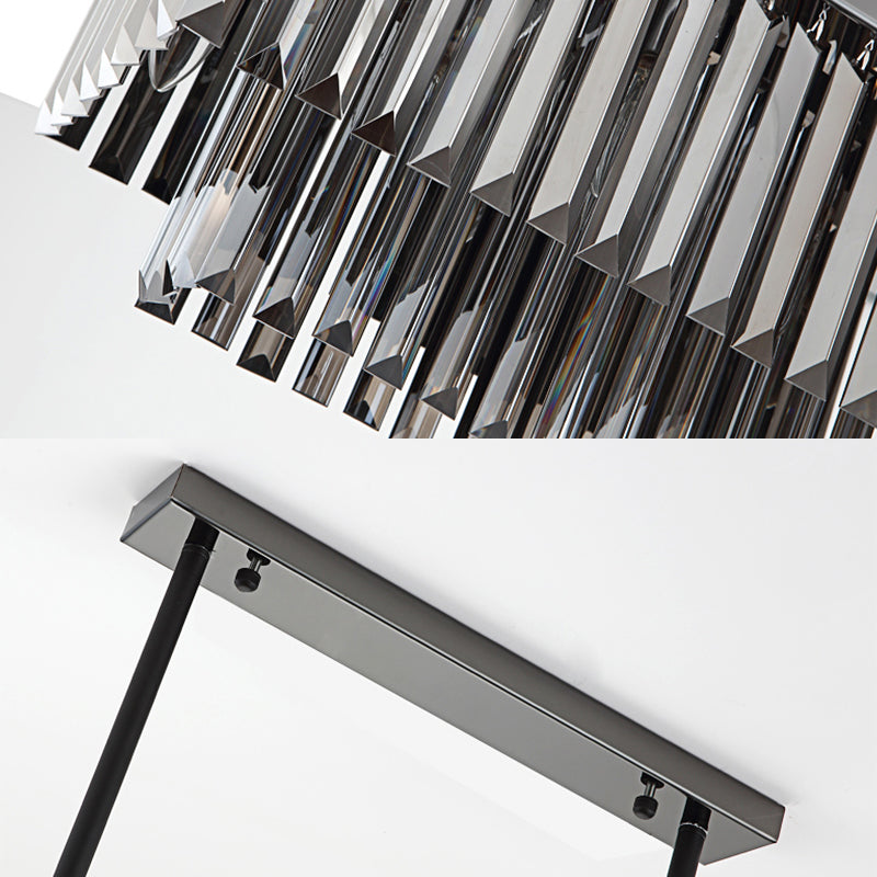 Rectangle Smoke Gray Crystal Block Island Lamp Modern 10 Lights Black Hanging Chandelier, 31.5"/39" Wide Clearhalo 'Ceiling Lights' 'Island Lights' Lighting' 223140