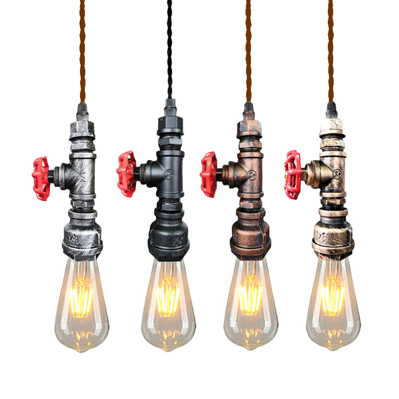 Iron Water Valve Suspension Lighting Retro Style 1 Bulb Bar Pendant Light Fixture Clearhalo 'Art Deco Pendants' 'Black' 'Cast Iron' 'Ceiling Lights' 'Ceramic' 'Crystal' 'Industrial' 'Metal' 'Pendant Lights' 'Rustic Pendants' 'Tiffany' Lighting' 2235687_bf164e85-8e89-4248-9cf3-d49d91f1d72a