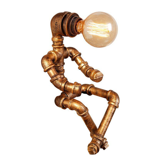 1 Head Nightstand Lamp Rustic Pipe Robot Iron Nightstand Lighting in Bronze for Cafe Clearhalo 'Lamps' 'Table Lamps' Lighting' 2235695