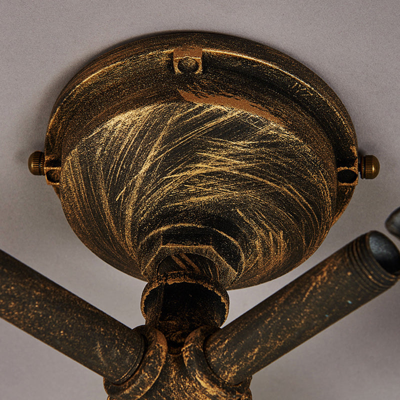 Iron Twisted Pipe Semi Flush Vintage Coffee Shop Flush Ceiling Light Fixture with Cage in Bronze Clearhalo 'Ceiling Lights' 'Close To Ceiling Lights' 'Close to ceiling' 'Semi-flushmount' Lighting' 2235704