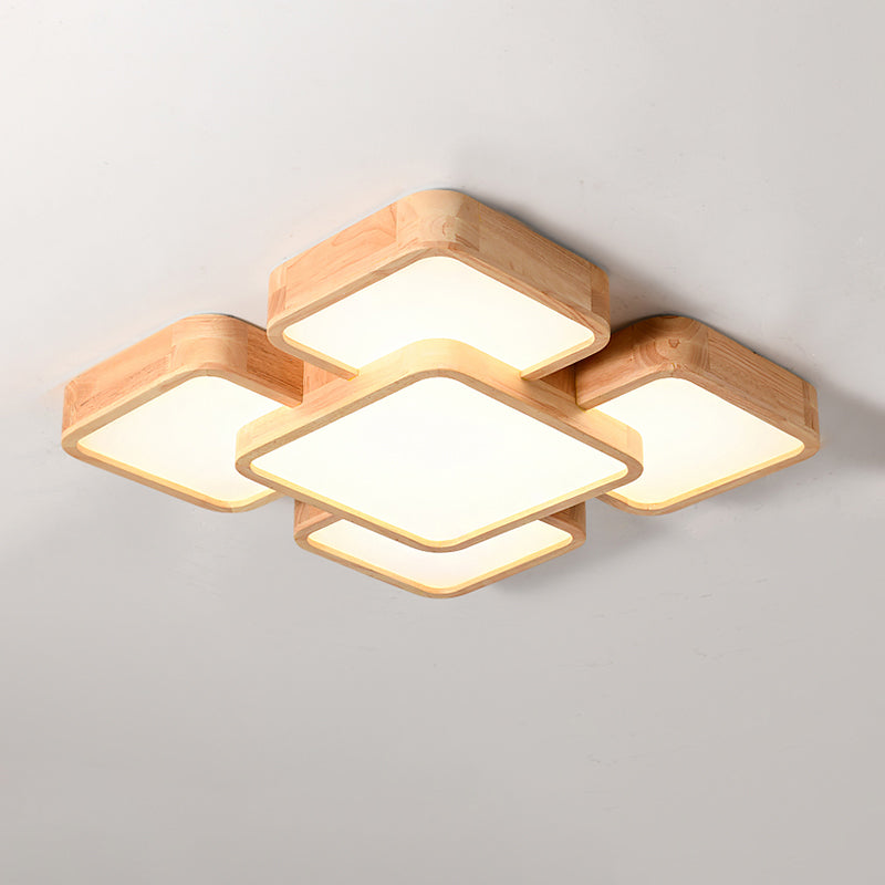 Splicing Square Bedroom Flush Light Wood Nordic Style LED Flush Ceiling Light Fixture Clearhalo 'Ceiling Lights' 'Close To Ceiling Lights' 'Close to ceiling' 'Flush mount' Lighting' 2235724