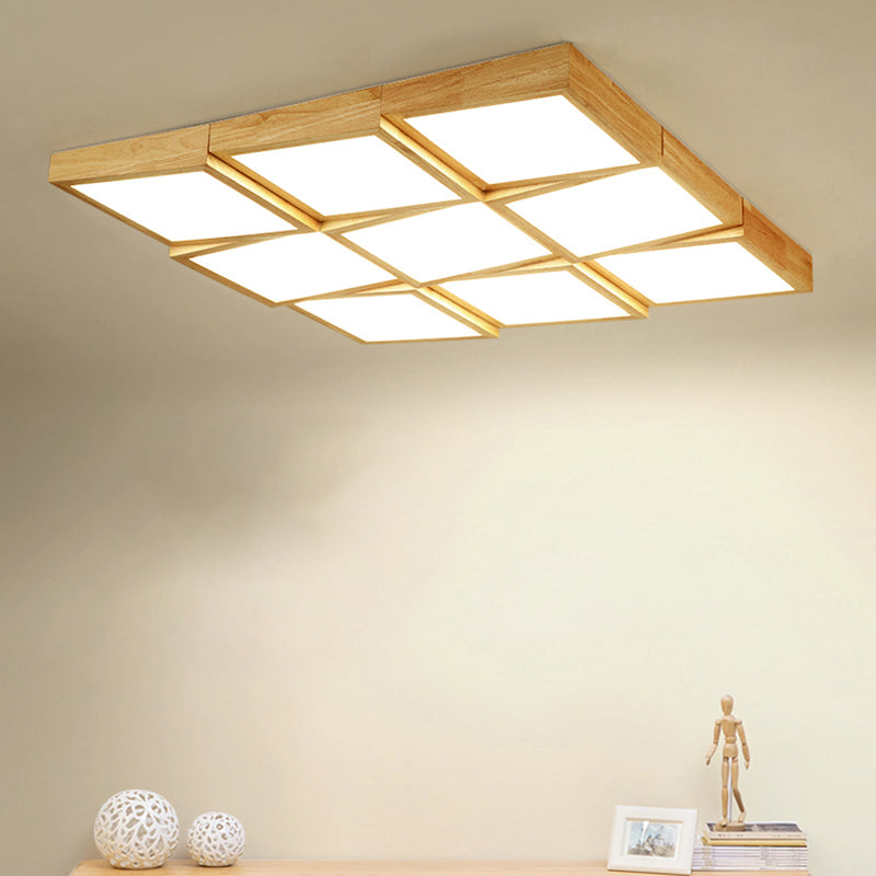 Square LED Flush Mount Modern Wood Living Room Flushmount Ceiling Light with Acrylic Shade Clearhalo 'Ceiling Lights' 'Close To Ceiling Lights' 'Close to ceiling' 'Flush mount' Lighting' 2235739