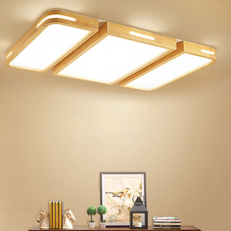 Rectangular Flush Ceiling Light Nordic Wood Living Room LED Flush Mount Lighting Fixture Clearhalo 'Ceiling Lights' 'Close To Ceiling Lights' 'Close to ceiling' 'Flush mount' Lighting' 2235788