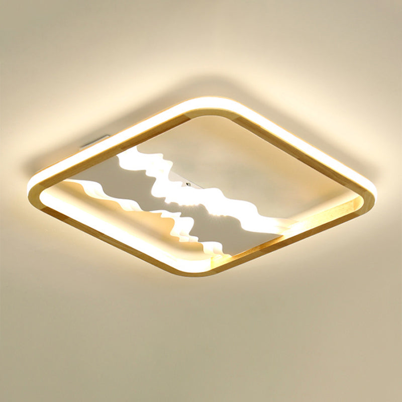 Wood Rectangle Flush Ceiling Light Chinese Bedroom LED Flush Mount Lighting Fixture with Mountain Decor White Clearhalo 'Ceiling Lights' 'Close To Ceiling Lights' 'Close to ceiling' 'Flush mount' Lighting' 2235836