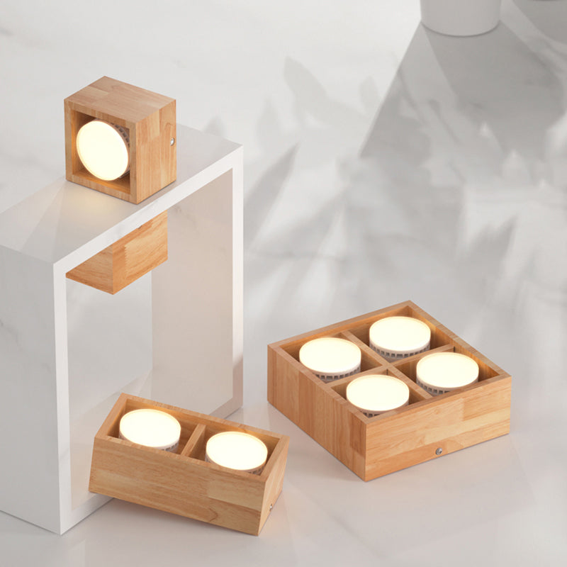 Squared Flush Ceiling Light Contemporary Wood Corridor LED Flush Mount Lighting Fixture Clearhalo 'Ceiling Lights' 'Close To Ceiling Lights' 'Close to ceiling' 'Flush mount' Lighting' 2235923