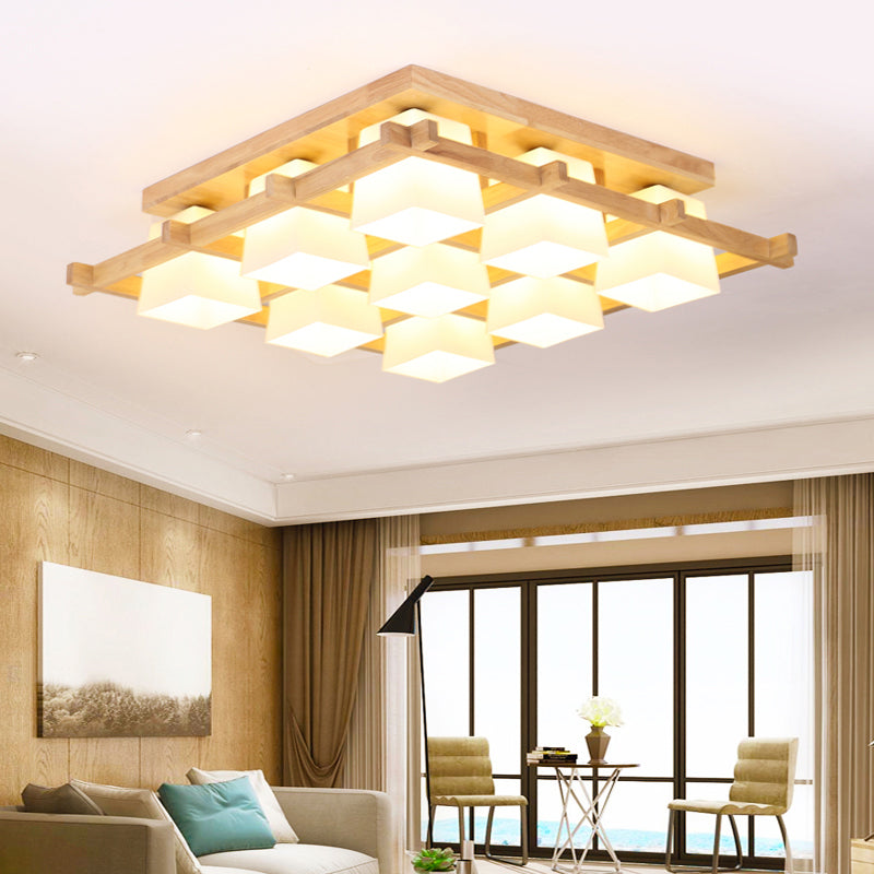 Cream Glass Geometrical Flush Mount Japanese Style Wood Flush Mount Lighting Fixture Clearhalo 'Ceiling Lights' 'Close To Ceiling Lights' 'Close to ceiling' 'Flush mount' Lighting' 2236002