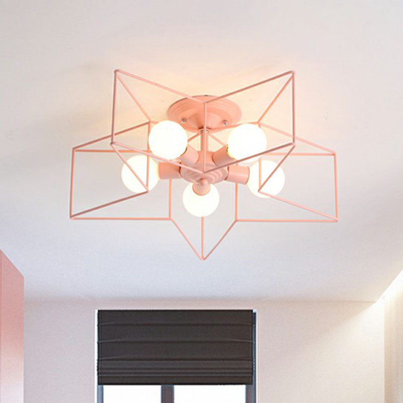 Iron Five-Pointed Star Semi Flush Light Simplicity 5 Bulbs Living Room Flush Ceiling Light Fixture Clearhalo 'Ceiling Lights' 'Close To Ceiling Lights' 'Close to ceiling' 'Semi-flushmount' Lighting' 2241306