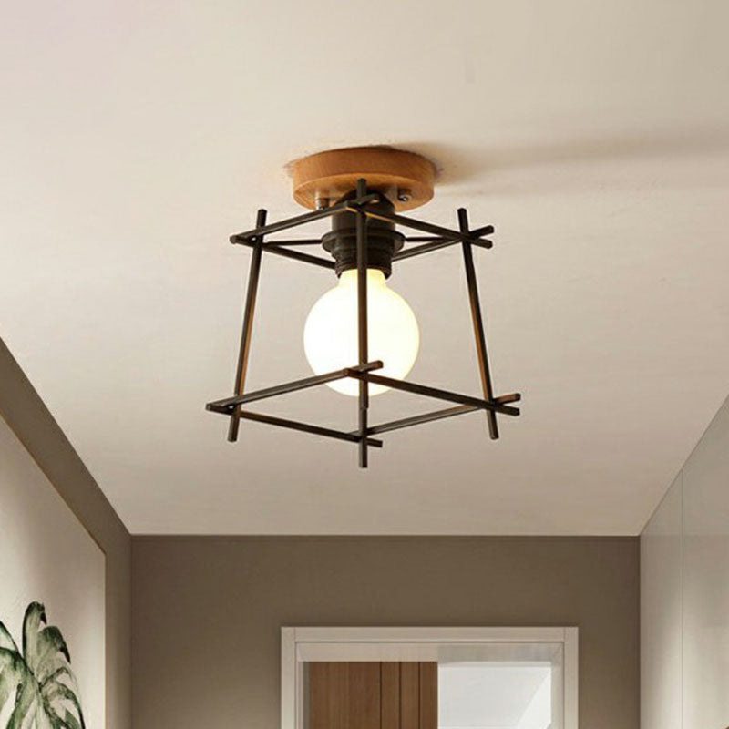 Geometrical Iron Semi Flush Mount Industrial Single-Bulb Entryway Flushmount Ceiling Light Clearhalo 'Ceiling Lights' 'Close To Ceiling Lights' 'Close to ceiling' 'Semi-flushmount' Lighting' 2241362