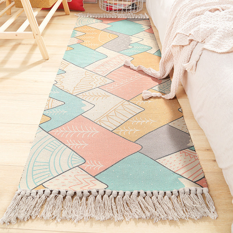 Nordic Leaf Print Rug Multi Color Synthetics Area Carpet Anti-Slip Backing Easy Care Rug with Tassel for Decoration Clearhalo 'Area Rug' 'Modern' 'Rugs' Rug' 2241789