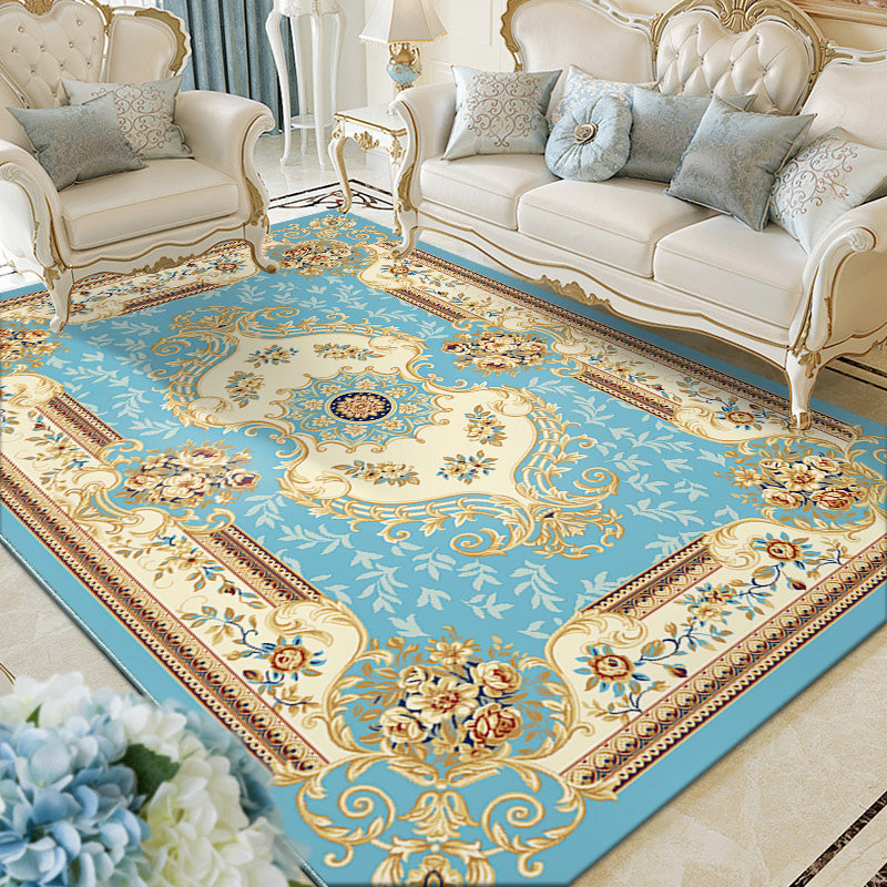 Multi Colored Living Room Rug Olden Floral Pattern Carpet Polyster Easy Care Machine Washable Indoor Rug Sky Blue Clearhalo 'Area Rug' 'Rugs' 'Vintage' Rug' 2242512