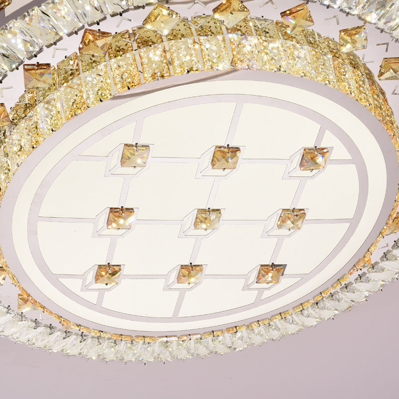 23.5"/31.5" Dia Drum Crystal Ceiling Flush Mount Modernist LED Chrome Flushmount with Diffuser for Living Room Clearhalo 'Ceiling Lights' 'Close To Ceiling Lights' 'Close to ceiling' 'Flush mount' Lighting' 224661