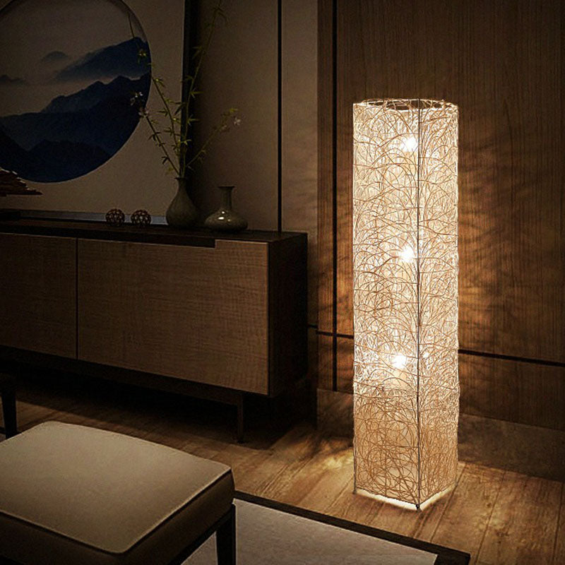 Handcrafted Shade Floor Lighting Asian Style Rattan 3 Heads Tea Room Standing Lamp Clearhalo 'Floor Lamps' 'Lamps' Lighting' 2247165