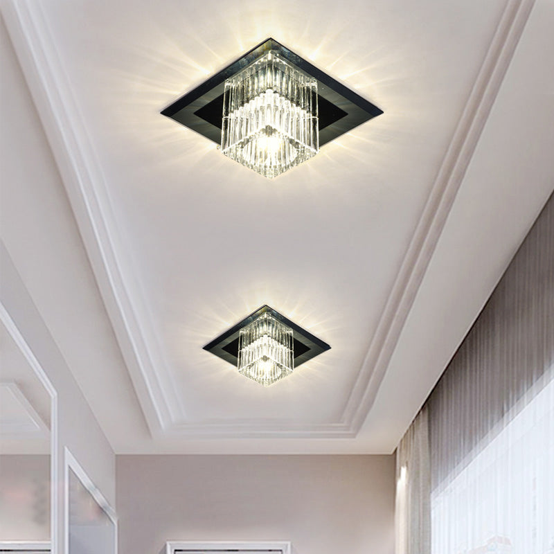 Square Corridor Flush Mount Lighting Prismatic Crystal Minimalist LED Flush Mount Fixture Clearhalo 'Ceiling Lights' 'Close To Ceiling Lights' 'Close to ceiling' 'Flush mount' Lighting' 2247776