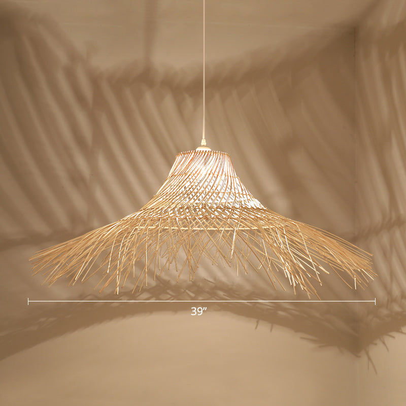 Straw Hat Rattan Ceiling Light Modern Single Wood Hanging Pendant Light for Restaurant Wood 39.5" Clearhalo 'Ceiling Lights' 'Pendant Lights' 'Pendants' Lighting' 2248064_a147ae7e-40b7-4248-bda5-473b0a98ad0d