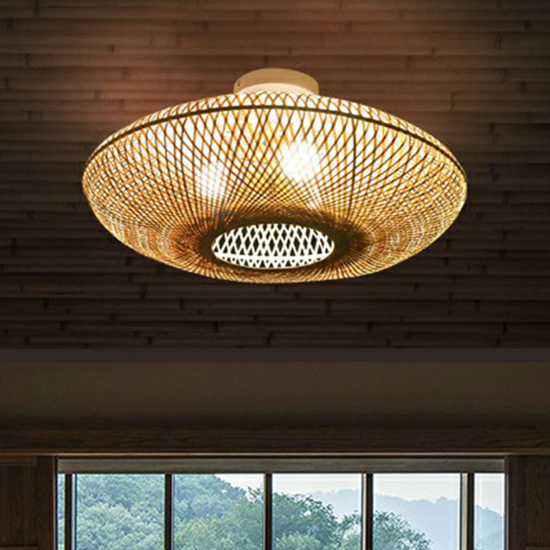 Lantern Bamboo Flush Mount Lighting Minimalist 3 Bulbs Wood Flush Mount for Bedroom Clearhalo 'Ceiling Lights' 'Close To Ceiling Lights' 'Close to ceiling' 'Flush mount' Lighting' 2248344