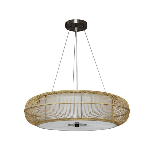 Curved Drum Suspension Light South-east Asian Bamboo Tea Room Chandelier Lighting Clearhalo 'Ceiling Lights' 'Chandeliers' Lighting' options 2248412