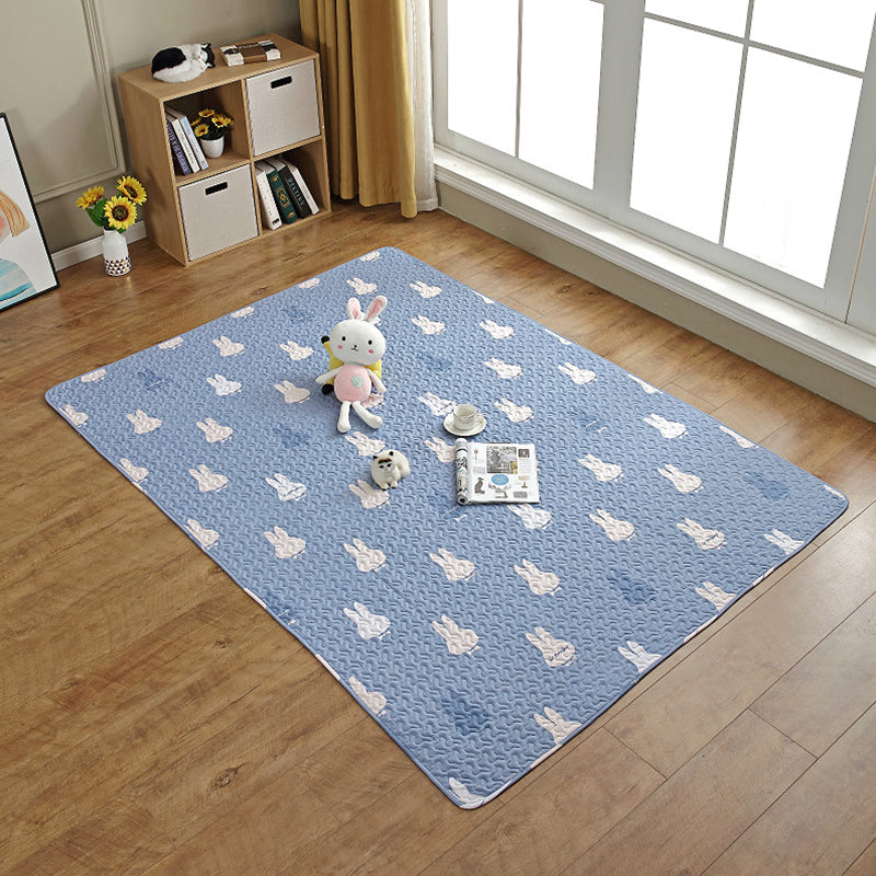 Cute Cartoon Print Rug Multi Colored Cotton Area Carpet Pet Friendly Machine Washable Rug for Kids Room Purplish Blue Clearhalo 'Area Rug' 'Rug' 2250164
