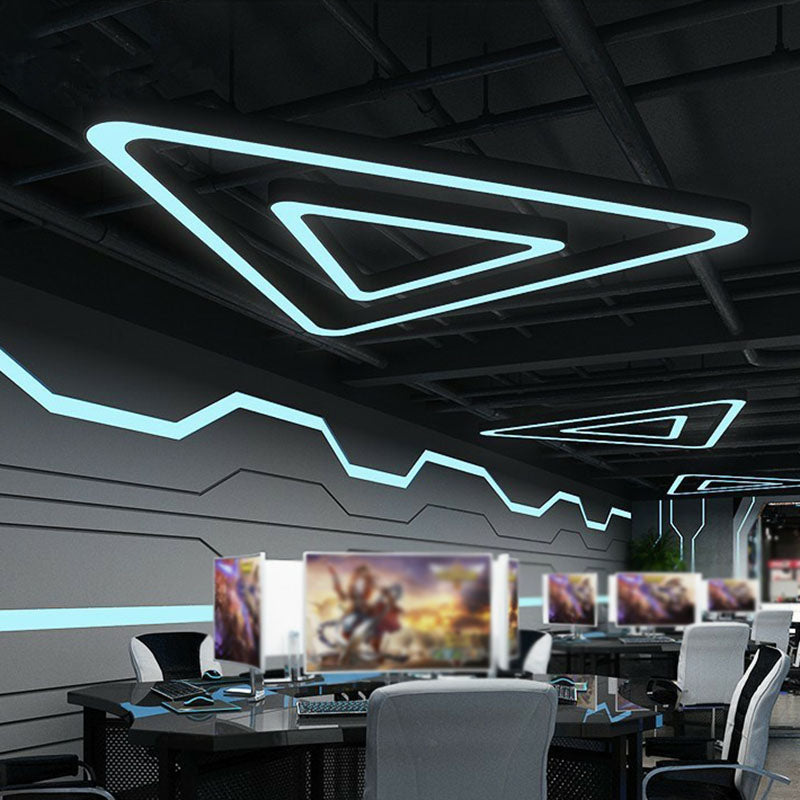 Modern Style Triangular LED Suspension Light Acrylic Gym Chandelier Light in Black Clearhalo 'Ceiling Lights' 'Chandeliers' 'Modern Chandeliers' 'Modern' Lighting' 2252909