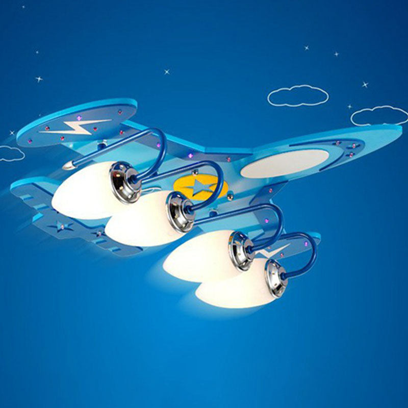 Aircraft Flush Ceiling Light Cartoon Wood Bedroom LED Flush Mount Lighting Fixture in Blue Clearhalo 'Ceiling Lights' 'Close To Ceiling Lights' 'Close to ceiling' 'Flush mount' Lighting' 2252979