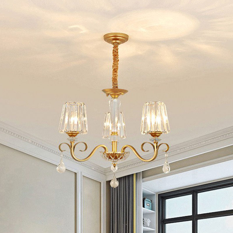 Prismatic Crystal Cone Hanging Lamp Contemporary Ceiling Chandelier Light with Droplet Decorations Clearhalo 'Ceiling Lights' 'Chandeliers' 'Modern Chandeliers' 'Modern' Lighting' 2255263