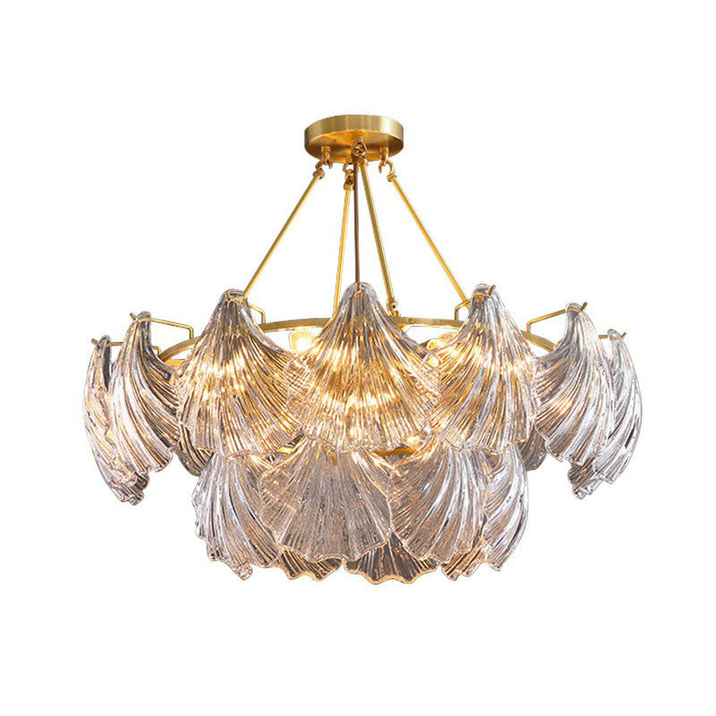 Brass Shell Chandelier Light Simplicity Ribbed Crystal Dining Room Pendant Light Fixture Clearhalo 'Ceiling Lights' 'Chandeliers' 'Modern Chandeliers' 'Modern' Lighting' 2255717