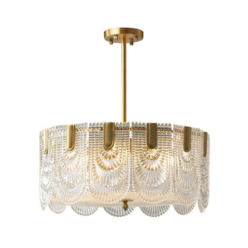 Ribbed Crystal Scalloped Round Chandelier Pendant Light Contemporary Brass Hanging Light Clearhalo 'Ceiling Lights' 'Chandeliers' 'Modern Chandeliers' 'Modern' Lighting' 2255744