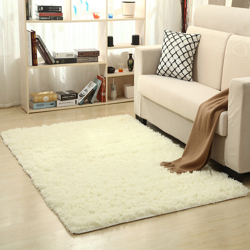 Rug Faux Wool Solid Color Rug Anti-Slip Backing Washable Rug for Home Beige 2'7" x 5'3" Clearhalo 'Area Rug' 'Casual' 'Rugs' Rug' 2257568