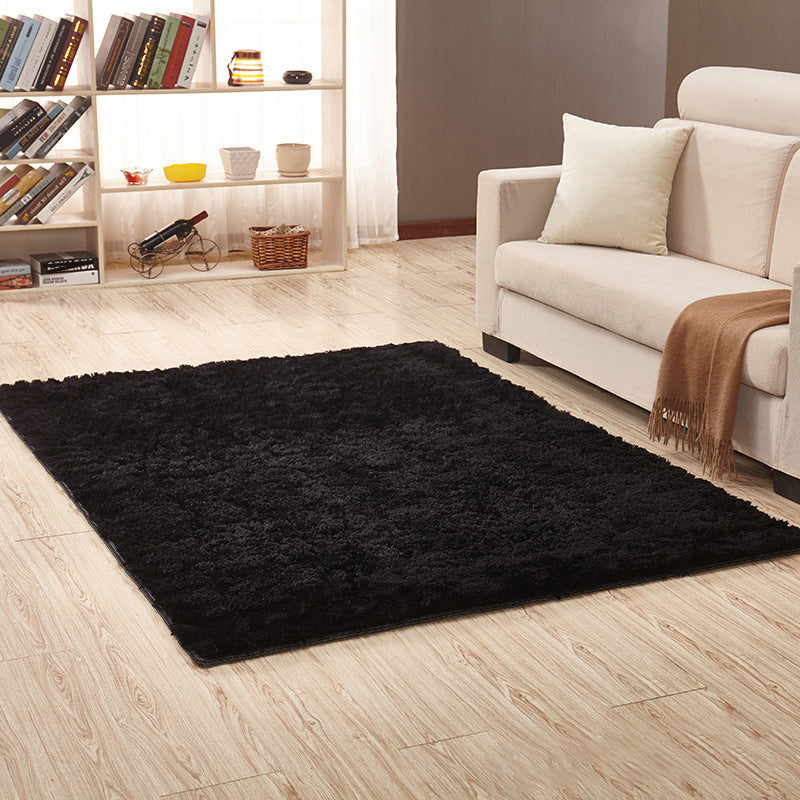 Rug Faux Wool Solid Color Rug Anti-Slip Backing Washable Rug for Home Black Clearhalo 'Area Rug' 'Casual' 'Rugs' Rug' 2257570