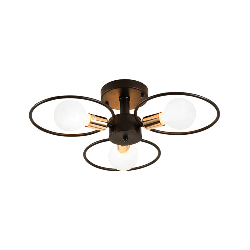 Ring Bedroom Semi Mount Lighting Traditional Metal 3/6/9 Lights Black Ceiling Light Fixture Clearhalo 'Ceiling Lights' 'Close To Ceiling Lights' 'Close to ceiling' 'Semi-flushmount' Lighting' 226298