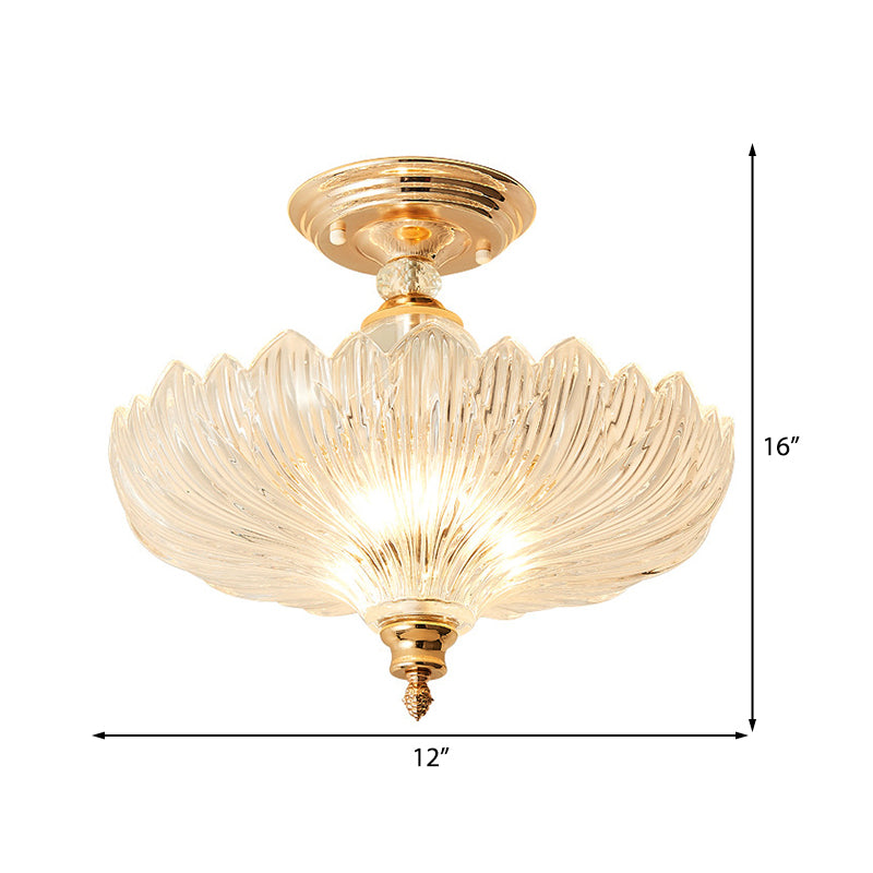 Black/Gold 3 Lights Ceiling Mount Traditional Crystal Scalloped Semi Flush Light for Dining Room, 12"/16" Wide Clearhalo 'Ceiling Lights' 'Close To Ceiling Lights' 'Close to ceiling' 'Semi-flushmount' Lighting' 226426
