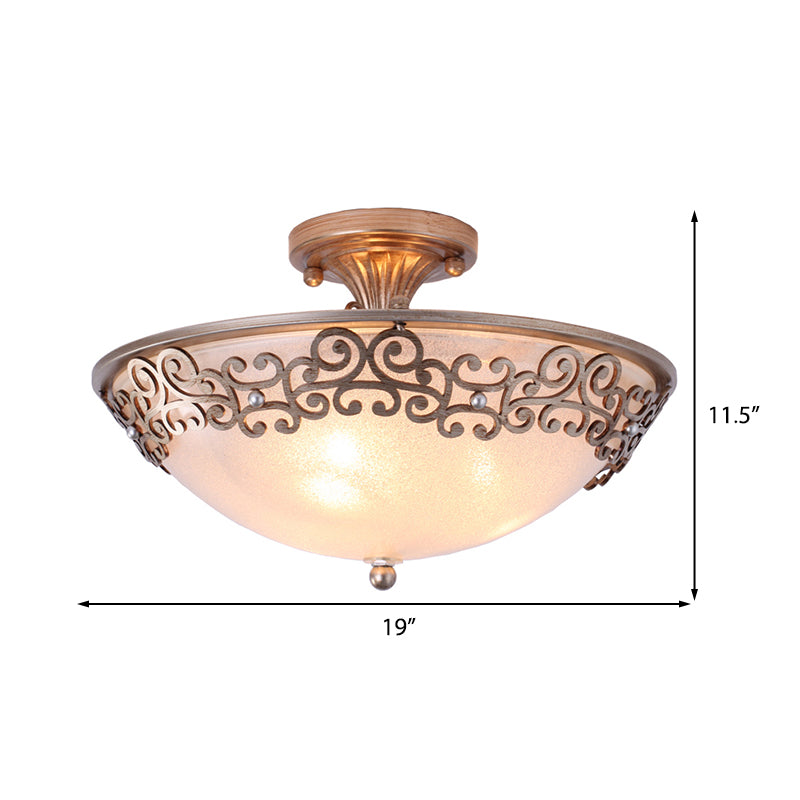 Black/Brass Bowl Shaped Semi Flush Mount Classic Frosted Glass 3/5 Lights Bedroom Ceiling Light Fixture Clearhalo 'Ceiling Lights' 'Close To Ceiling Lights' 'Close to ceiling' 'Glass shade' 'Glass' 'Semi-flushmount' Lighting' 226549