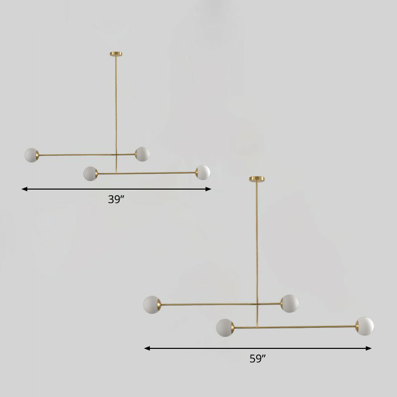 Gold Finish Parallel Pendant Light Minimalistic 4-Bulb Metallic Island Lamp with Ball Opal Glass Shade Clearhalo 'Ceiling Lights' 'Island Lights' Lighting' 2265848
