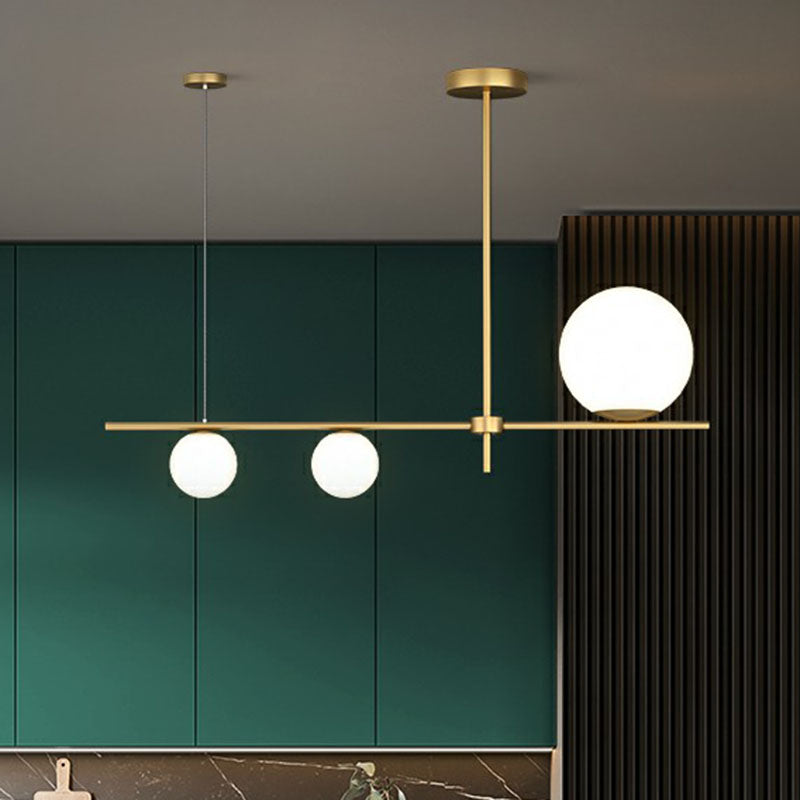 Minimalist Novelty Globe Island Light Cream Glass Dining Room Suspended Lighting Fixture Clearhalo 'Ceiling Lights' 'Island Lights' Lighting' 2265852