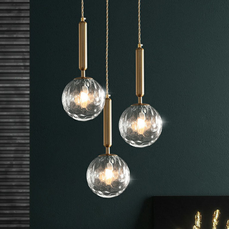 Cluster Ball Pendant Light Simplicity Honeycomb Glass 3-Head Gold Finish Hanging Light Clearhalo 'Ceiling Lights' 'Modern Pendants' 'Modern' 'Pendant Lights' 'Pendants' Lighting' 2266047