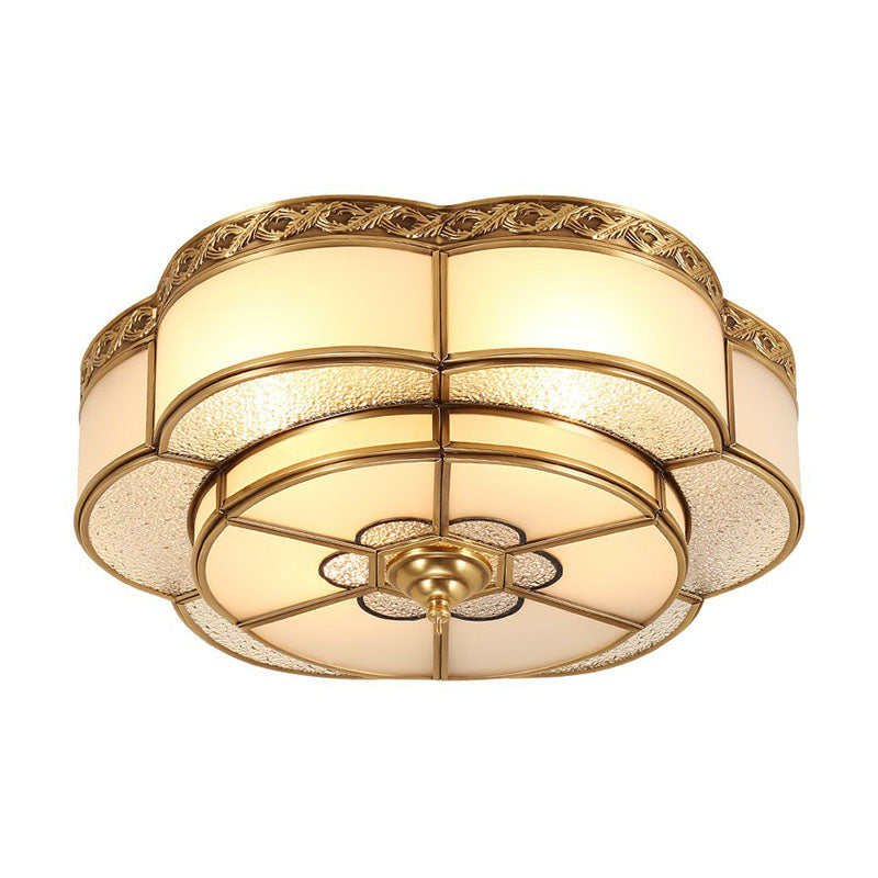 Flower Corridor Ceiling Mount Lamp Traditional Frost Glass Brass Finish Flush Light Fixture Clearhalo 'Ceiling Lights' 'Close To Ceiling Lights' 'Close to ceiling' 'Flush mount' Lighting' 2267741