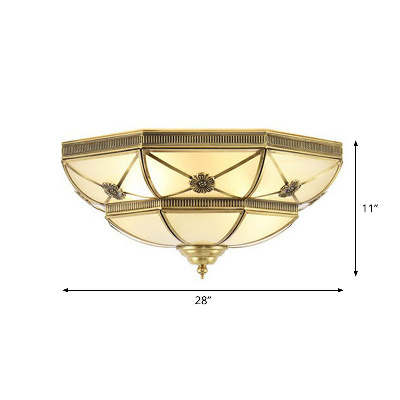 Brass Basket Shaped Flush Light Traditional Frosted Glass Bedroom Flushmount Ceiling Lamp Clearhalo 'Ceiling Lights' 'Close To Ceiling Lights' 'Close to ceiling' 'Flush mount' Lighting' 2267794