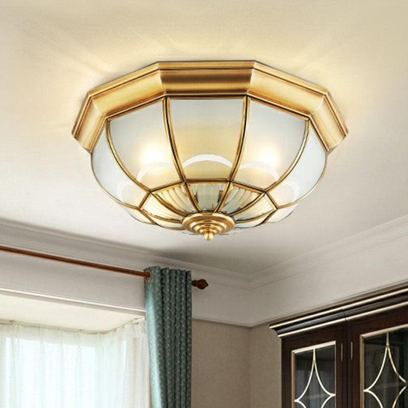 Brass Domed Flushmount Lighting Minimalist Opaque Glass Dining