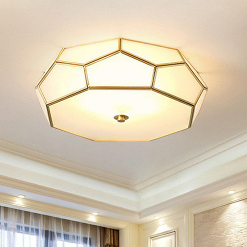 Brass Football Design Ceiling Light Minimalist White Glass Brass Finish Flush Light Fixture Clearhalo 'Ceiling Lights' 'Close To Ceiling Lights' 'Close to ceiling' 'Flush mount' Lighting' 2267914