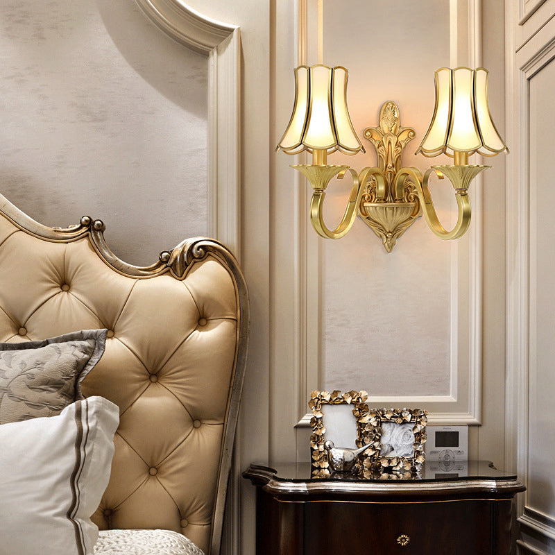 Bell Beveled Glass Wall Light Fixture Vintage Living Room Wall Mounted Lamp in Brass 2.0 Brass Clearhalo 'Wall Lamps & Sconces' 'Wall Lights' Lighting' 2267928