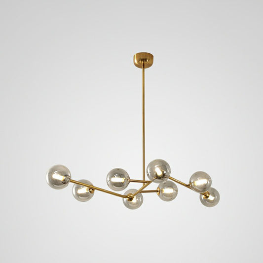 Brass Finish Molecule Chandelier Simplicity 8 Bulbs Metal Suspension Light with Ball Glass Shade Smoke Gray Clearhalo 'Ceiling Lights' 'Chandeliers' 'Clear' 'Industrial' 'Modern Chandeliers' 'Modern' 'Tiffany' 'Traditional Chandeliers' Lighting' 2268247