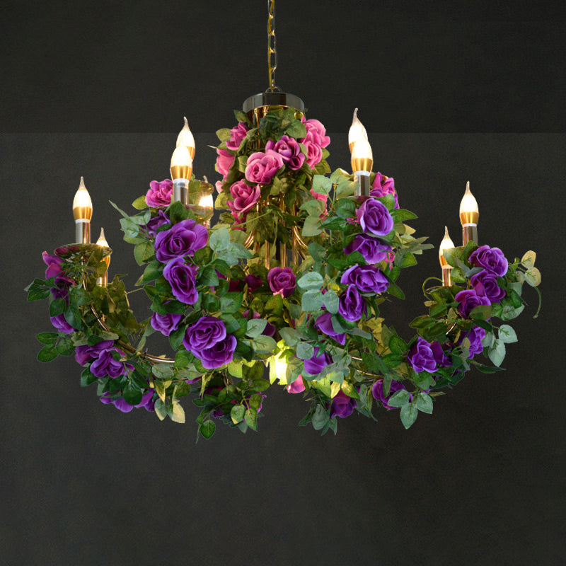 Plant Metal Pendant Chandelier Farm Style Restaurant Hanging Light Fixture for Decoration Purple Clearhalo 'Cast Iron' 'Ceiling Lights' 'Chandeliers' 'Industrial Chandeliers' 'Industrial' 'Metal' 'Middle Century Chandeliers' 'Rustic Chandeliers' 'Tiffany' Lighting' 2268547