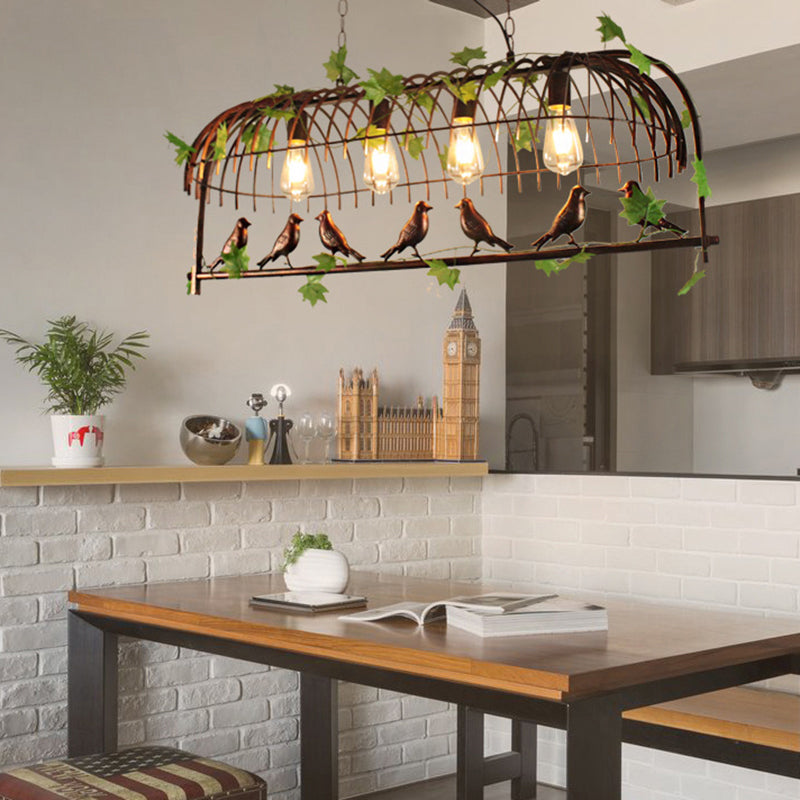 Birdcage Pendant Lighting Rustic Wrought Iron Island Lamp with Vine and Bird Deco for Dining Room Clearhalo 'Ceiling Lights' 'Island Lights' Lighting' 2268596